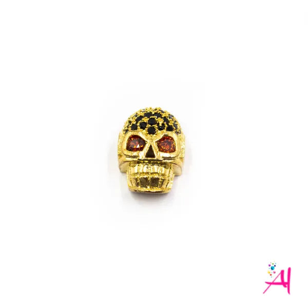 Dije Rodio – Micro Pave Calavera Dorada Circón Negro+ Rojo