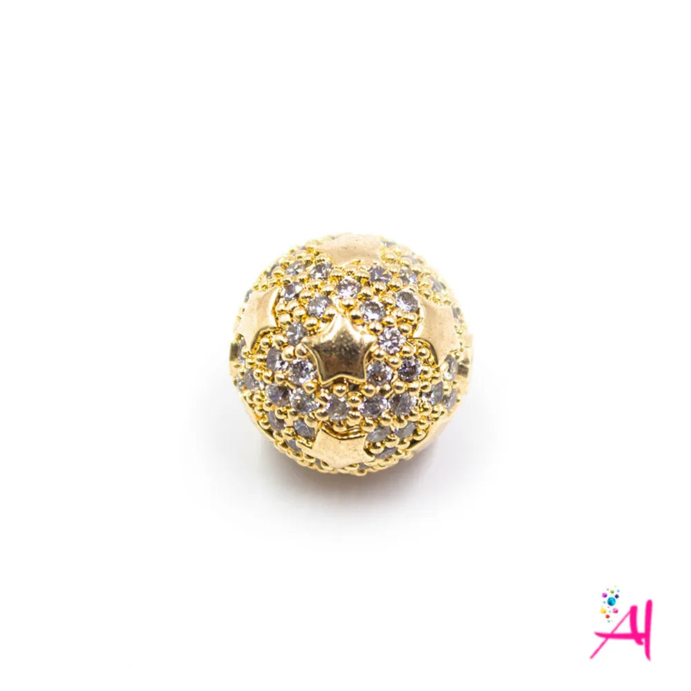 Dije Rodio – Micro Pave Esfera Con Estrellas Dorada Circón Blanco