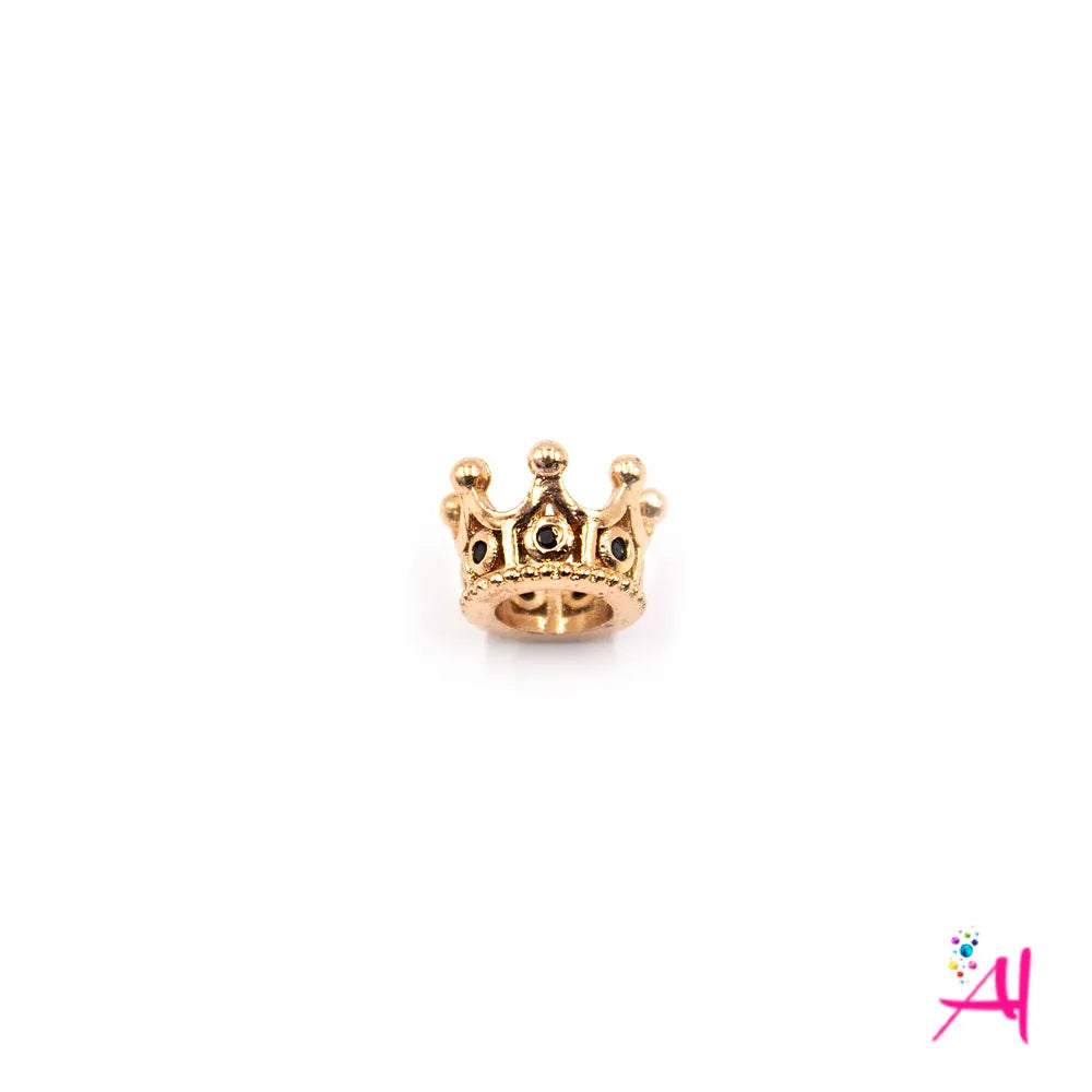Dije Rodio – Micro Pave Corona Pequeña Oro Rosa Circón Negro