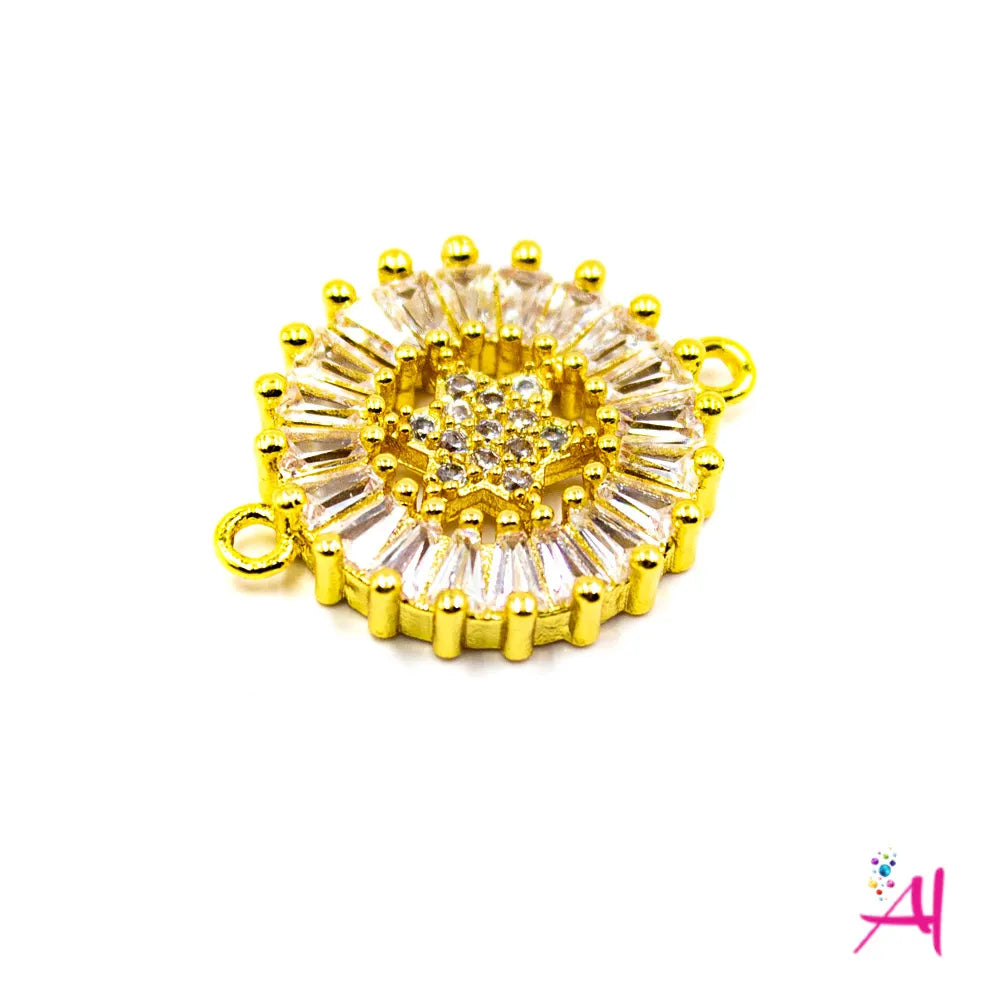 Dije Doble Argolla Rodio – Micro Pave Estrella Dorada Circón Blanco