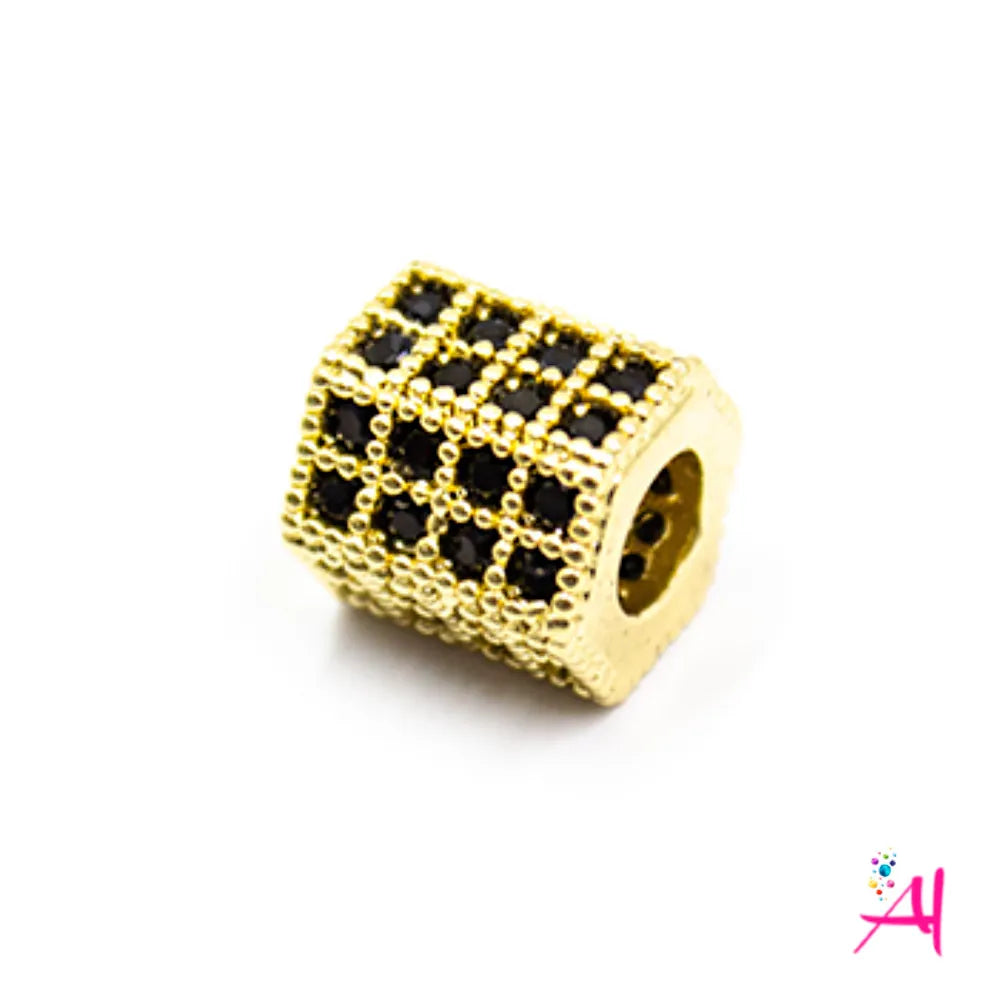 Dije Micro Pave/Rodio Hexagonal Dorado Circón Negro