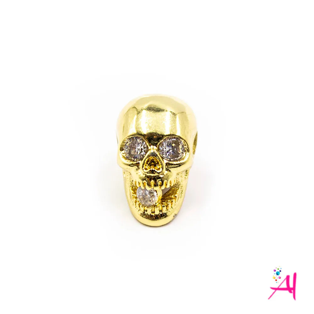 Dije Rodio – Micro Pave Calavera Dorada Circón Blanco