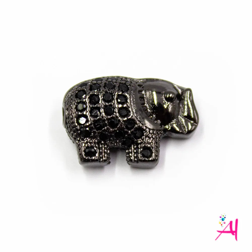 Dije Micro Pave/Rodio Elefante Negro Circón Negro