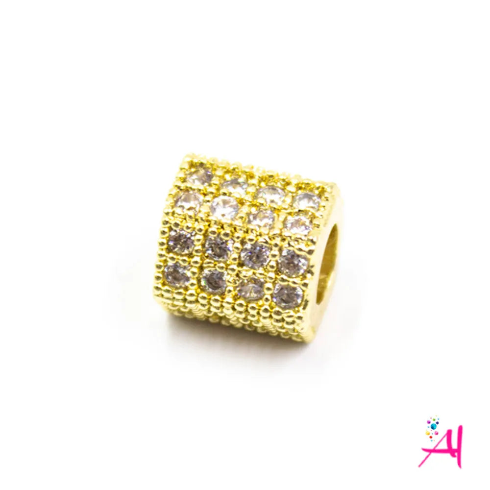 Dije Micro Pave/Rodio Hexagonal Dorado Circón Blanco