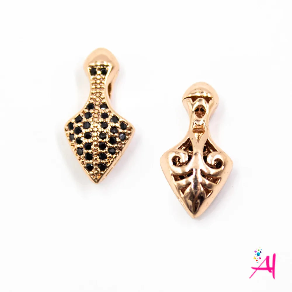 Dije Rodio Micro Pave Flecha Oro Rosa Circón Negro