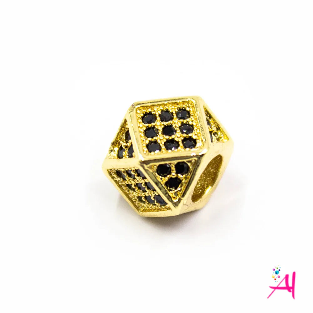 Dije Rodio – Micro Pave Rombos Dorado Circón Negro