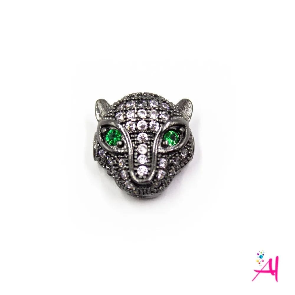 Dije Rodio – Micro Pave Pantera Negra Circón Blanco- Verde