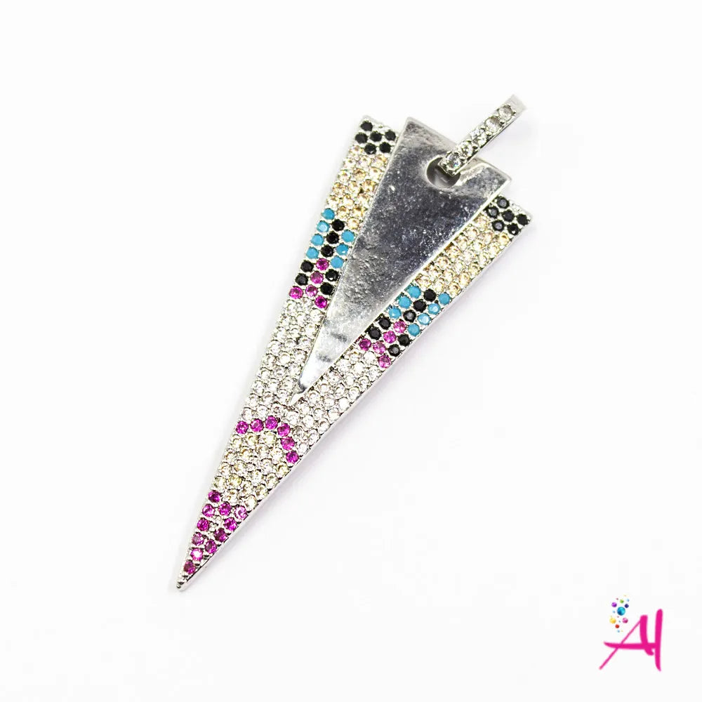 Dije Colgante Rodio – Micro Pave Punta Plateada Circón Blanco + Negro + Rosado +