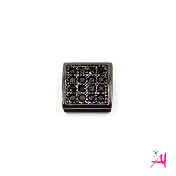 Dije Rodio – Micro Pave Cuadro Circón Negro