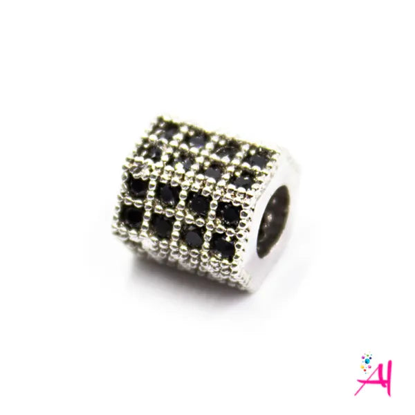 Dije Rodio Micro Pave Hexagonal Plateado Circón Negro