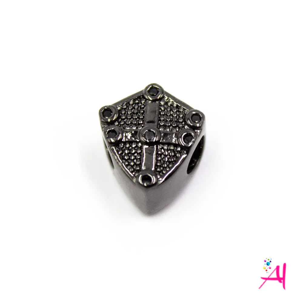 Dije Rodio – Micro Pave Escudo Negro Circón Negro