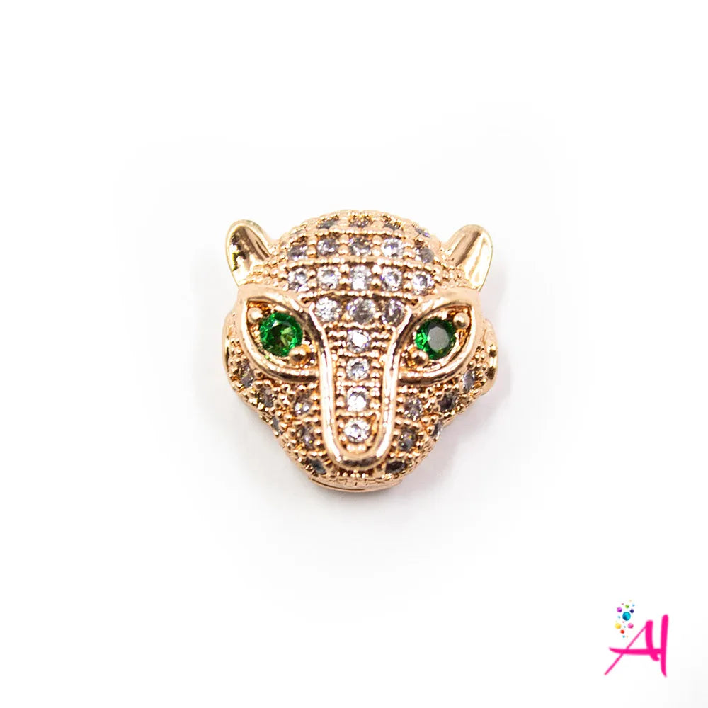 Dije Rodio – Micro Pave Pantera Oro Rosa Circón Blanco – Verde