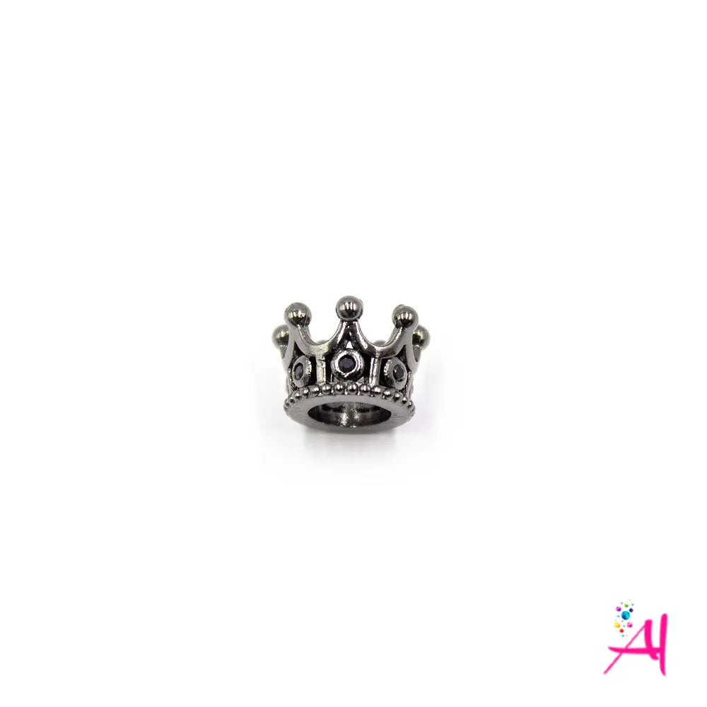 Dije Rodio – Micro Pave Corona Pequeña Negra Circón Negro