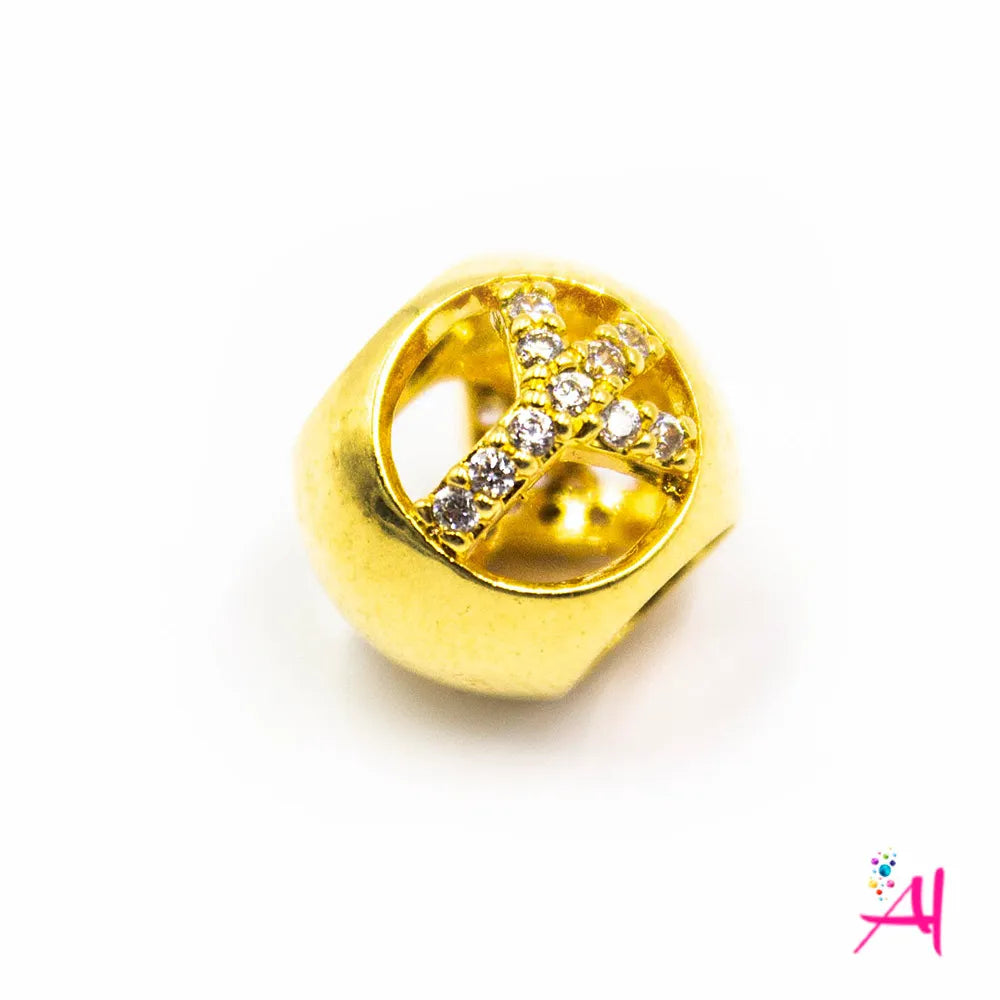 Dije Rodio – Micro Pave Esfera Signo Paz Dorada Circón Blanco