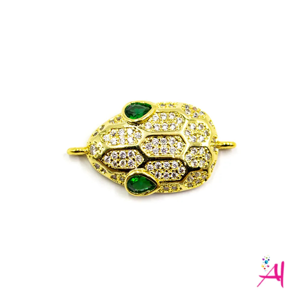 Dije Doble Argolla Rodio – Micro Pave Serpiente Circón Blanco + Verde