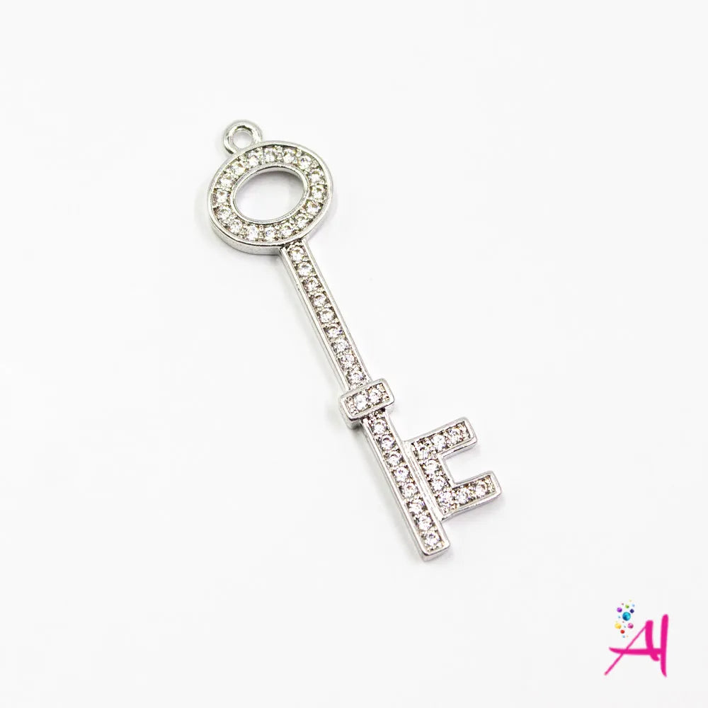 Dije Colgante Rodio – Micro Pave Llave Plateada Circón Blanco
