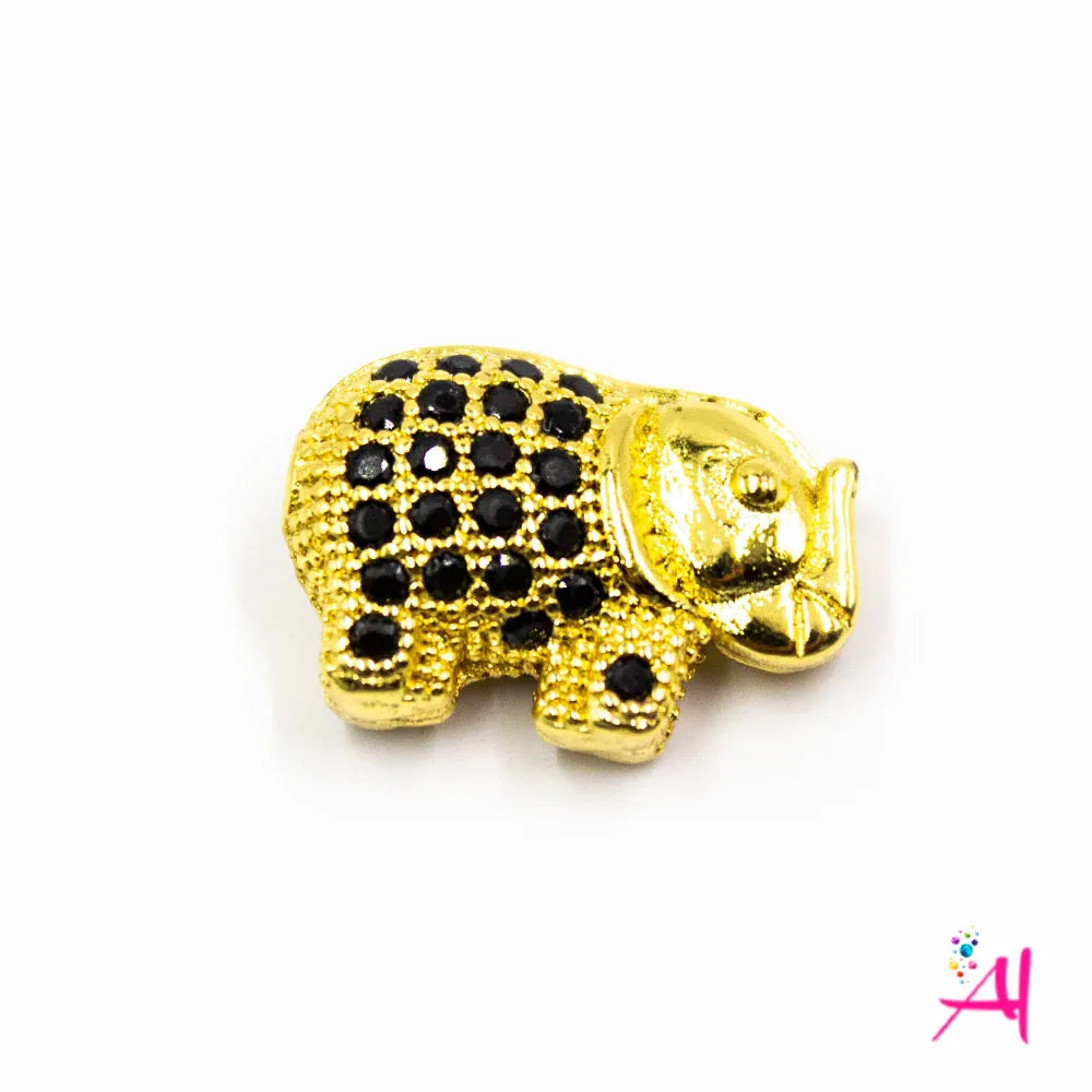 Dije Micro Pave/Rodio Elefante Dorado Circón Negro