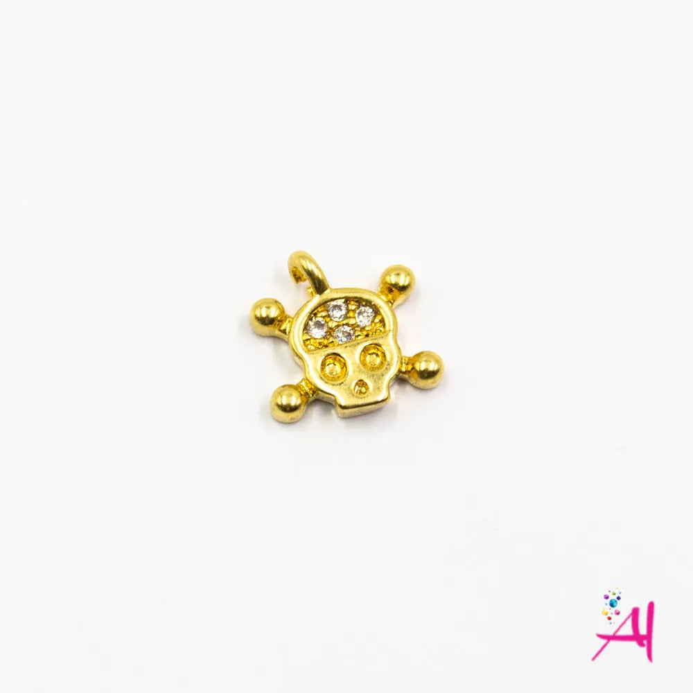Dije Colgante Rodio – Micro Pave Calavera Dorada Circón Blanc