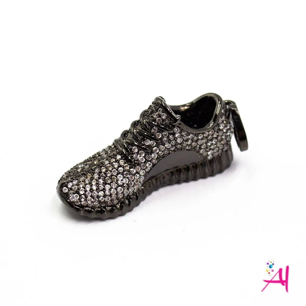 Dije Colgante Rodio – Micro Pave Zapato Negro Circón Blanco