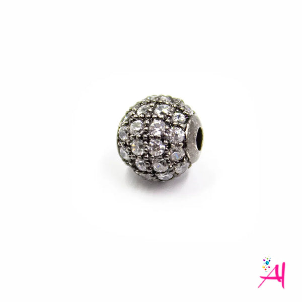 Dije Micro Pave/Rodio Bola Plateada Circón Blanco 6mm