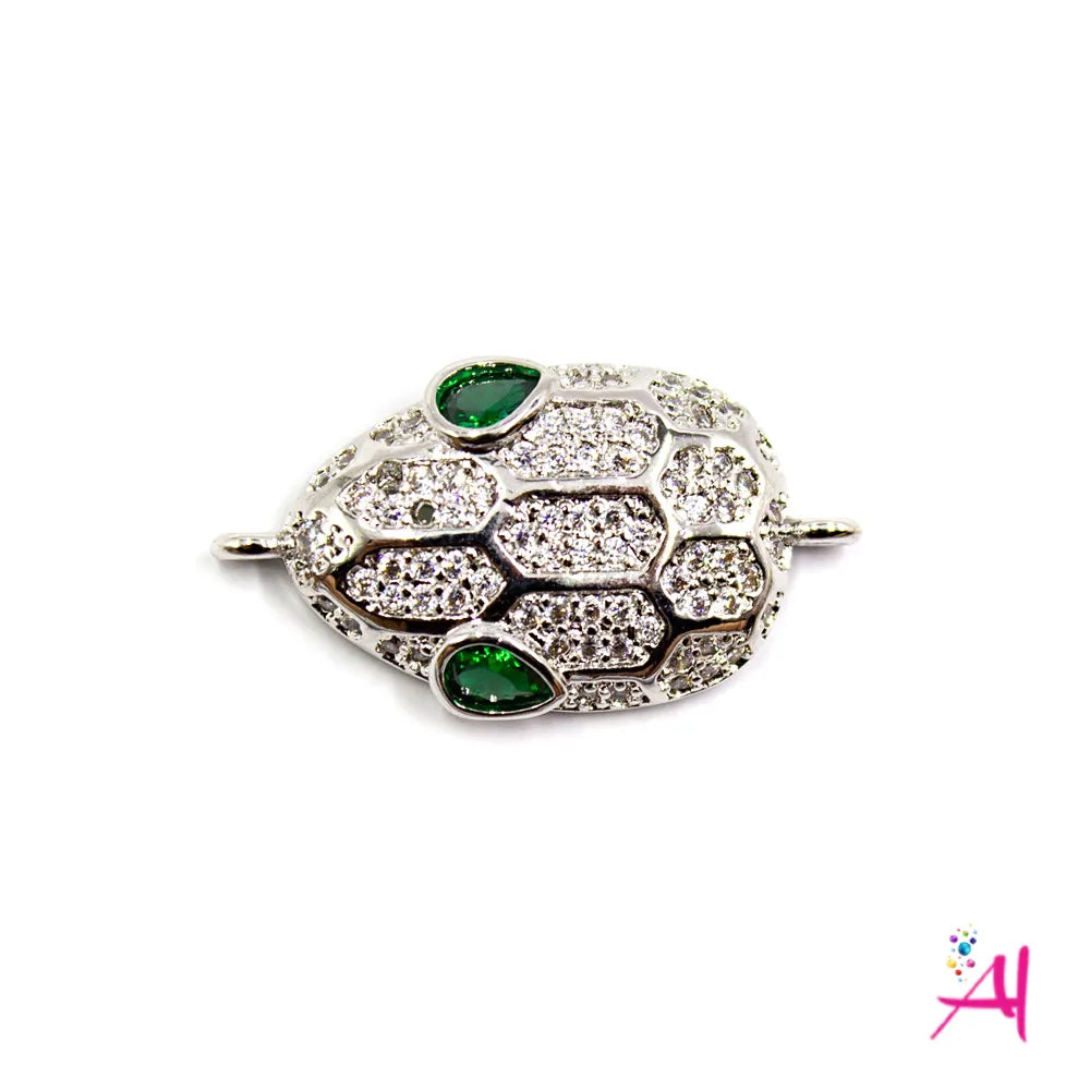 Dije Doble Argolla Rodio – Micro Pave Serpiente Plateada Circón Blanco + Verde