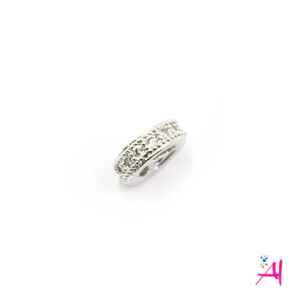 Dije Rodio – Micro Pave Rueda Plateada Circón Blanco