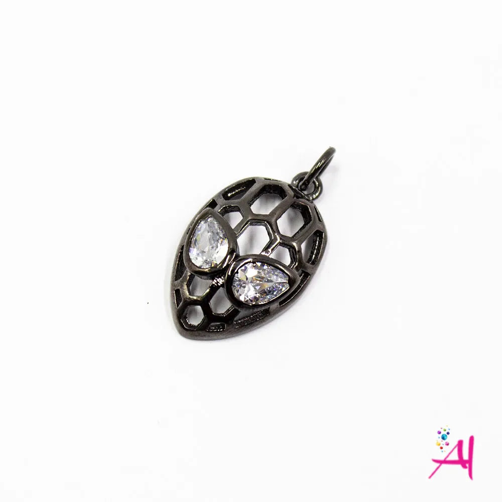 Dije Colgante Rodio – Micro Pave Alien Negro Circón Blanco